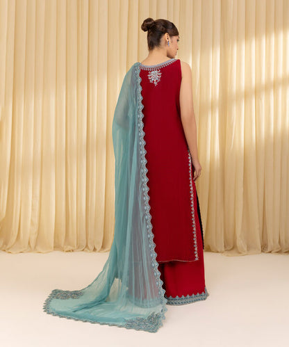 3 Piece - Embroidered Blended Net Suit (Unstitched)