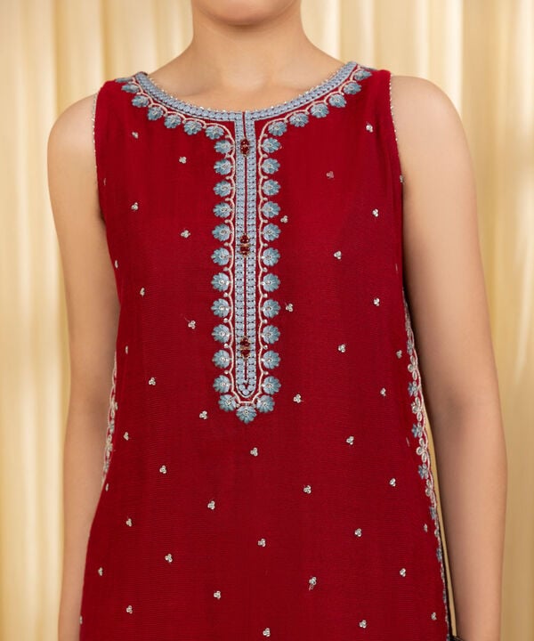 3 Piece - Embroidered Blended Net Suit (Unstitched)