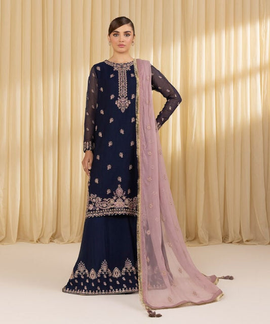 3 Piece - Embroidered Blended Net Suit (Unstitched)