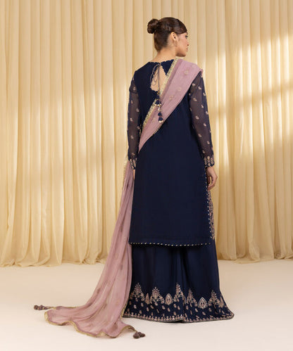 3 Piece - Embroidered Blended Net Suit (Unstitched)