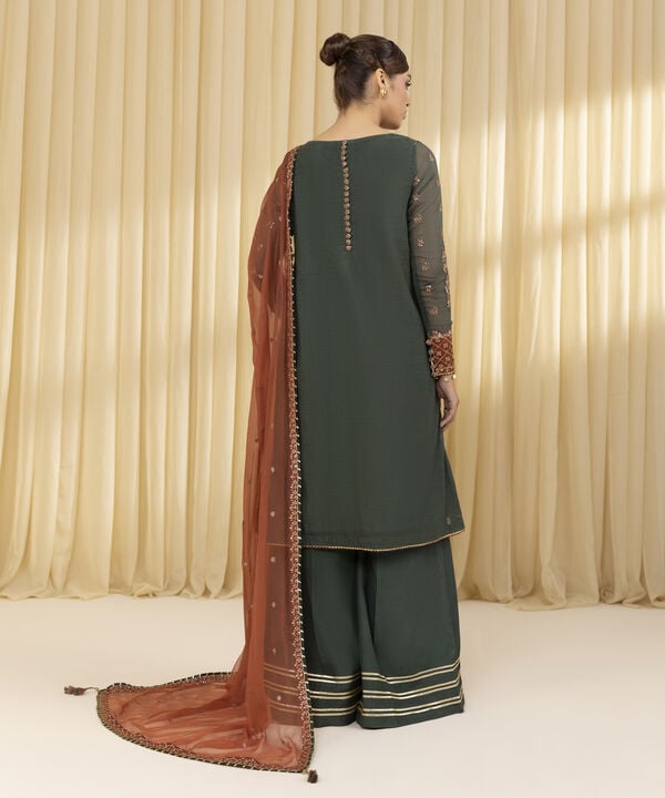 3 Piece - Embroidered Blended Net Suit (Unstitched)
