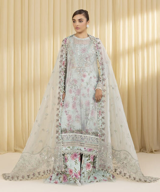 3 Piece - Embroidered Organza Suit (Unstitched)