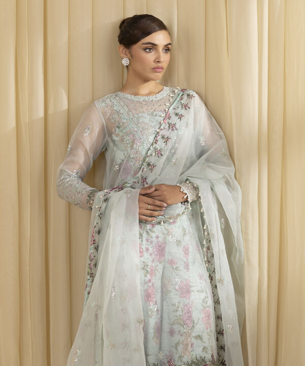 3 Piece - Embroidered Organza Suit (Unstitched)