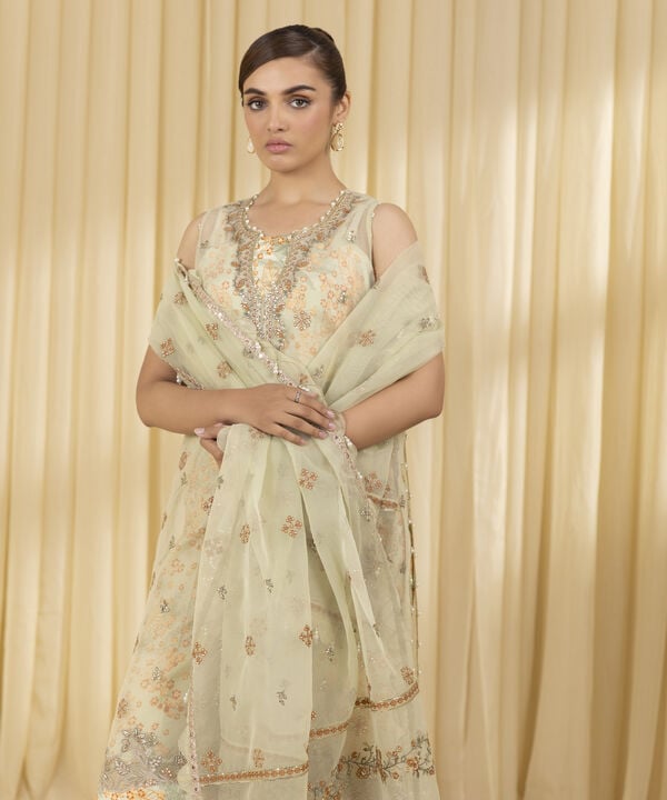 3 Piece - Embroidered Organza Suit (Unstitched)