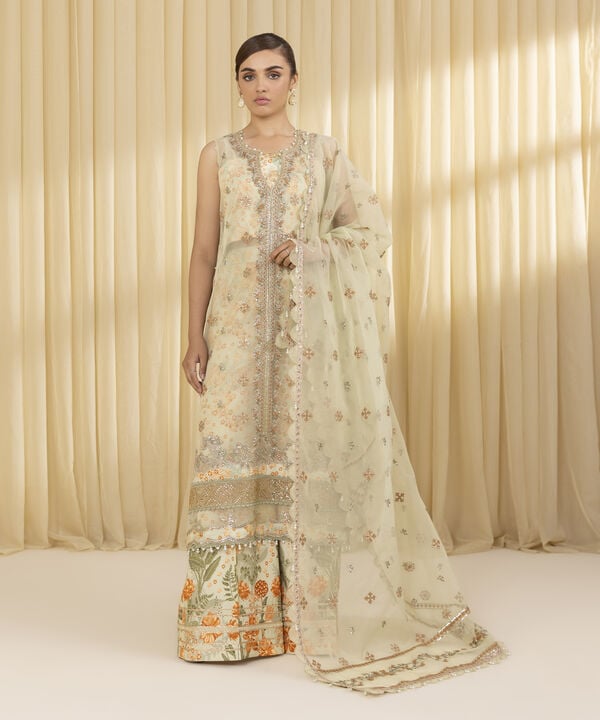 3 Piece - Embroidered Organza Suit (Unstitched)