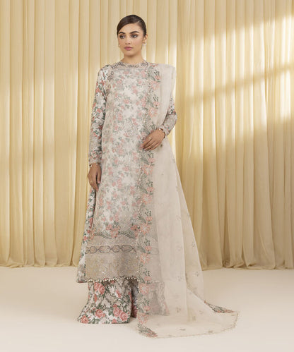 3 Piece - Embroidered Organza Suit (Unstitched)