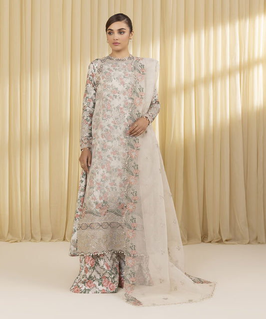 3 Piece - Embroidered Organza Suit (Unstitched)
