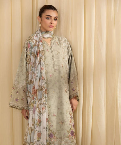 3 Piece - Embroidered Cotton Jacquard Suit (Unstitched)