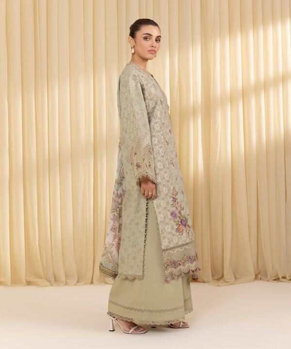 3 Piece - Embroidered Cotton Jacquard Suit (Unstitched)