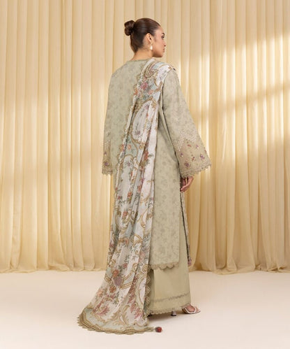 3 Piece - Embroidered Cotton Jacquard Suit (Unstitched)