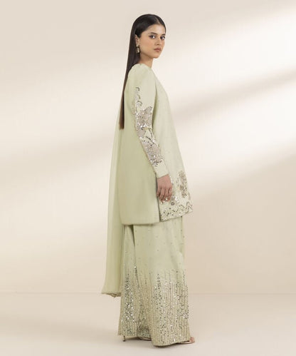 3 Piece - Embroidered Chambray Suit (Unstitched)