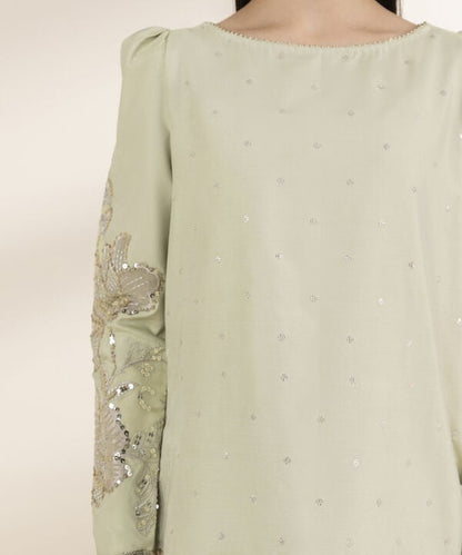 3 Piece - Embroidered Chambray Suit (Unstitched)