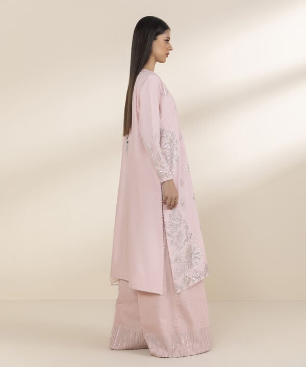 3 Piece - Embroidered Chambray Suit (Unstitched)