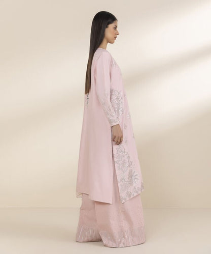 3 Piece - Embroidered Chambray Suit (Unstitched)