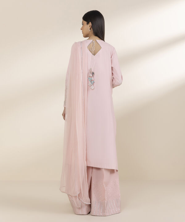 3 Piece - Embroidered Chambray Suit (Unstitched)