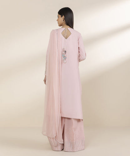 3 Piece - Embroidered Chambray Suit (Unstitched)