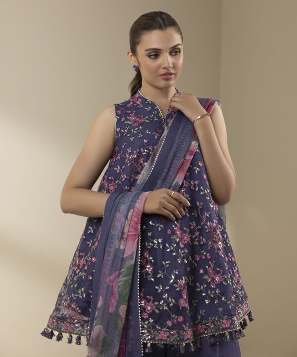 3 Piece - Embroidered Net Suit (Unstitched)