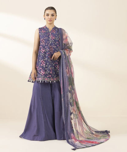 3 Piece - Embroidered Net Suit (Unstitched)