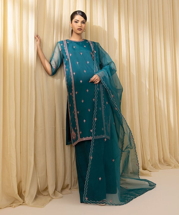 3 Piece - Embroidered Organza Suit (Unstitched)