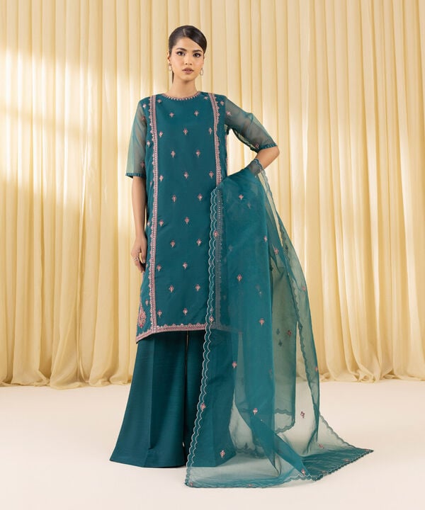 3 Piece - Embroidered Organza Suit (Unstitched)