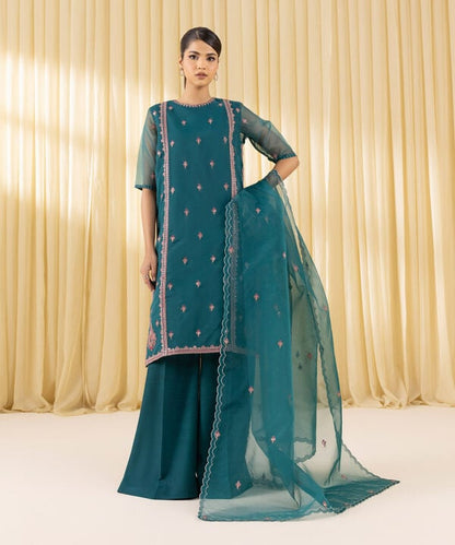 3 Piece - Embroidered Organza Suit (Unstitched)