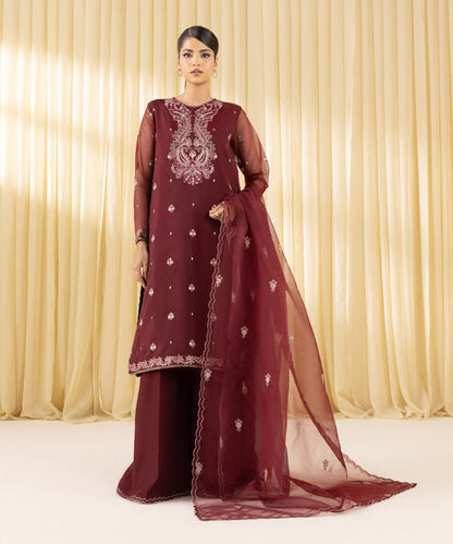 3 Piece - Embroidered Organza Suit (Unstitched)