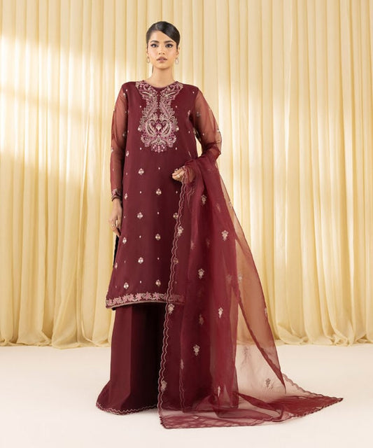 3 Piece - Embroidered Organza Suit (Unstitched)