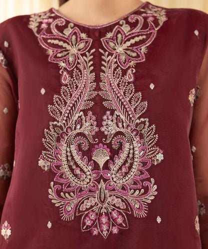 3 Piece - Embroidered Organza Suit (Unstitched)