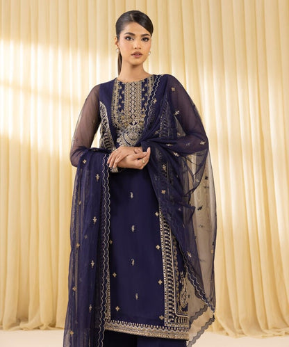 3 Piece - Embroidered Net Suit (Unstitched)