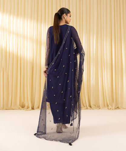 3 Piece - Embroidered Net Suit (Unstitched)