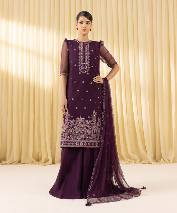 3 Piece - Embroidered Net Suit (Unstitched)
