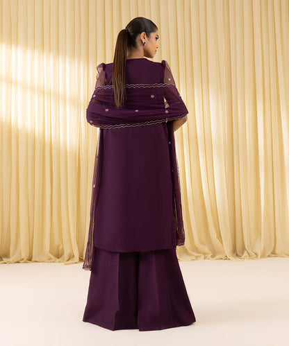 3 Piece - Embroidered Net Suit (Unstitched)