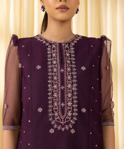 3 Piece - Embroidered Net Suit (Unstitched)