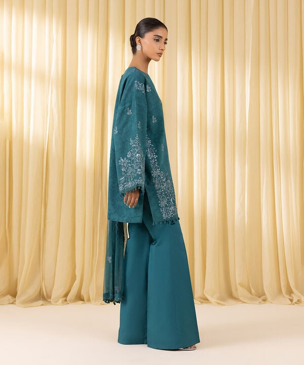 3 Piece - Embroidered Cotton Jacquard Suit (Unstitched)