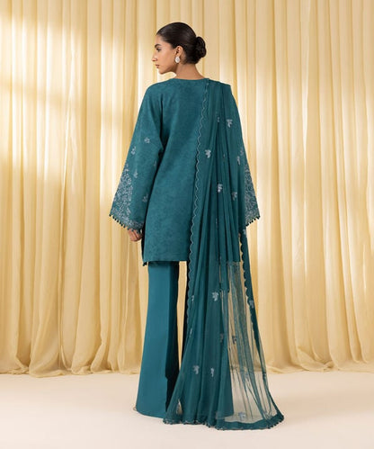 3 Piece - Embroidered Cotton Jacquard Suit (Unstitched)