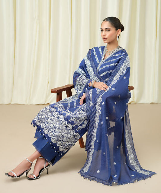 3 Piece - Embroidered Muslin Suit