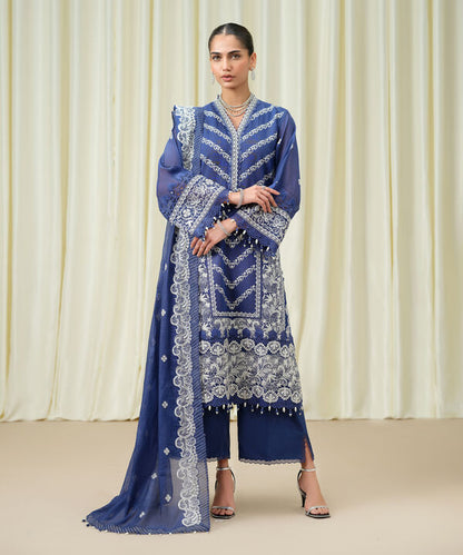 3 Piece - Embroidered Muslin Suit