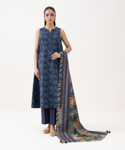 3 Piece - Printed Khaddar Suit