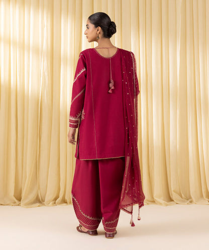 3 Piece - Embroidered Dobby Suit (Unstitched)