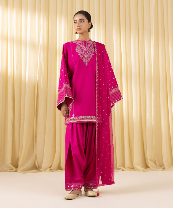 3 Piece - Embroidered Dobby Suit (Unstitched)