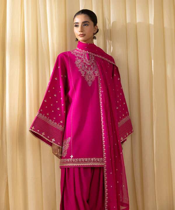 3 Piece - Embroidered Dobby Suit (Unstitched)