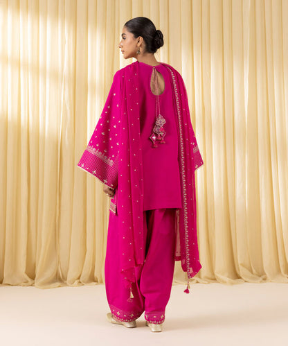 3 Piece - Embroidered Dobby Suit (Unstitched)