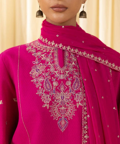 3 Piece - Embroidered Dobby Suit (Unstitched)