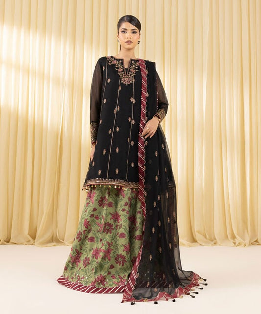 3 Piece - Embroidered Blended Net Suit (Unstitched)