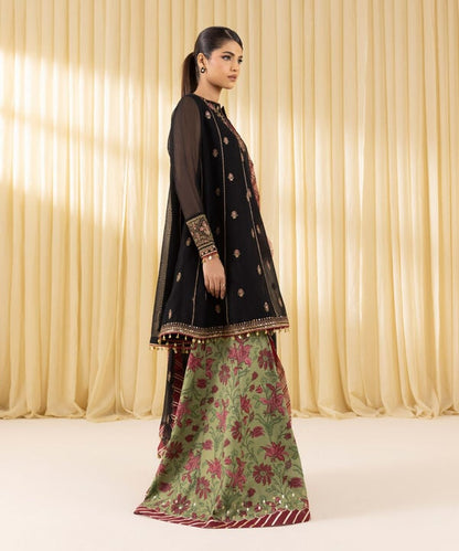 3 Piece - Embroidered Blended Net Suit (Unstitched)