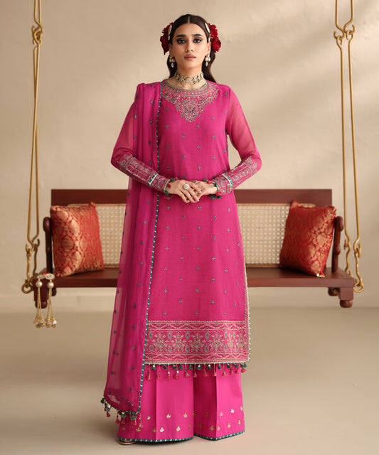 3 Piece - Embroidered Blended Net Suit (Unstitched)