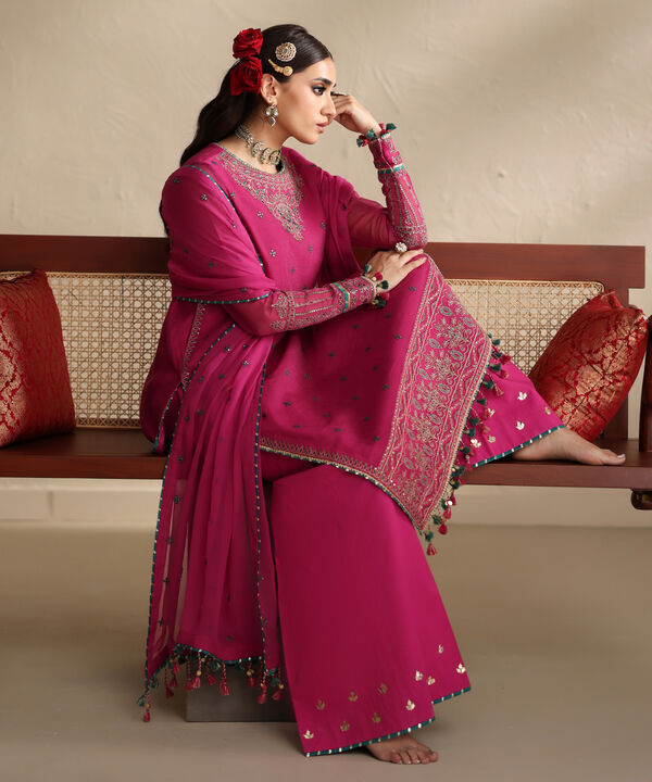 3 Piece - Embroidered Blended Net Suit (Unstitched)