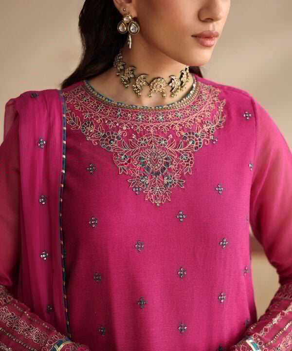 3 Piece - Embroidered Blended Net Suit (Unstitched)