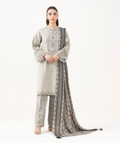 3 Piece - Embroidered Khaddar Suit