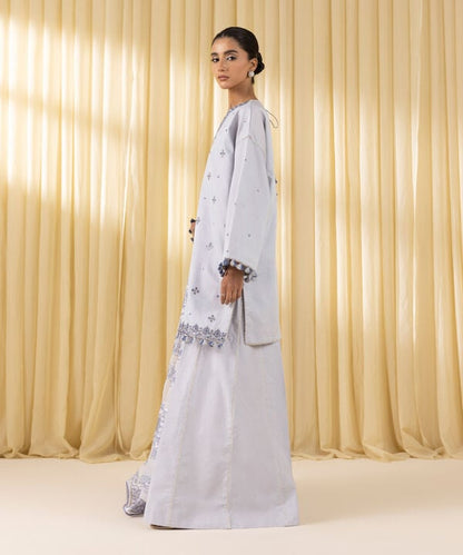 3 Piece - Embroidered Cotton Satin Suit (Unstitched)